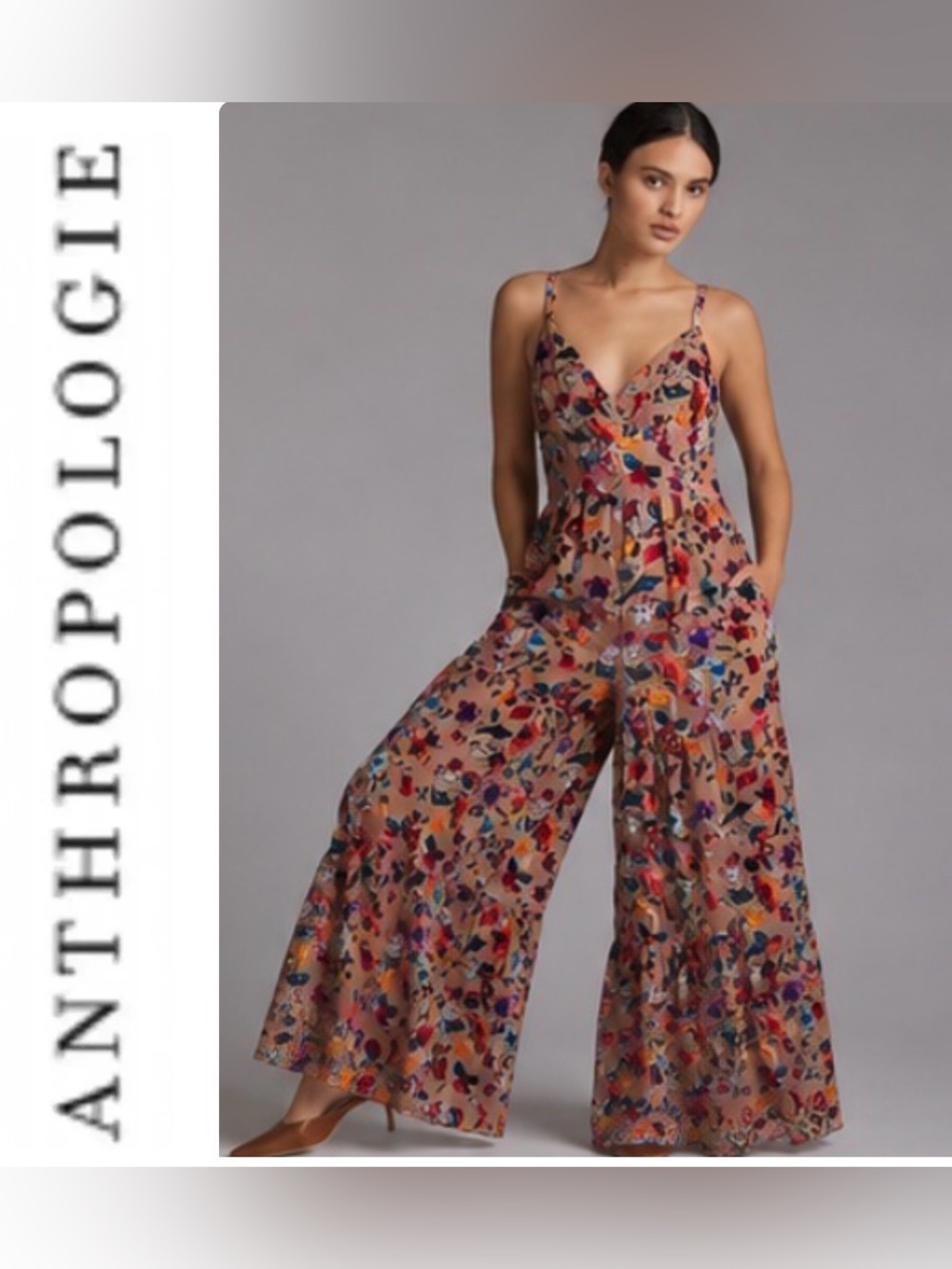 Hutch by Anthropologie Burnout Velvet Floral Jumpsuit - size 4